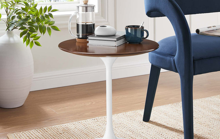 Lumen 20" Round Wood Side Table in White Walnut