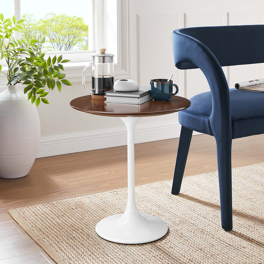 Lumen 20" Round Wood Side Table in White Walnut