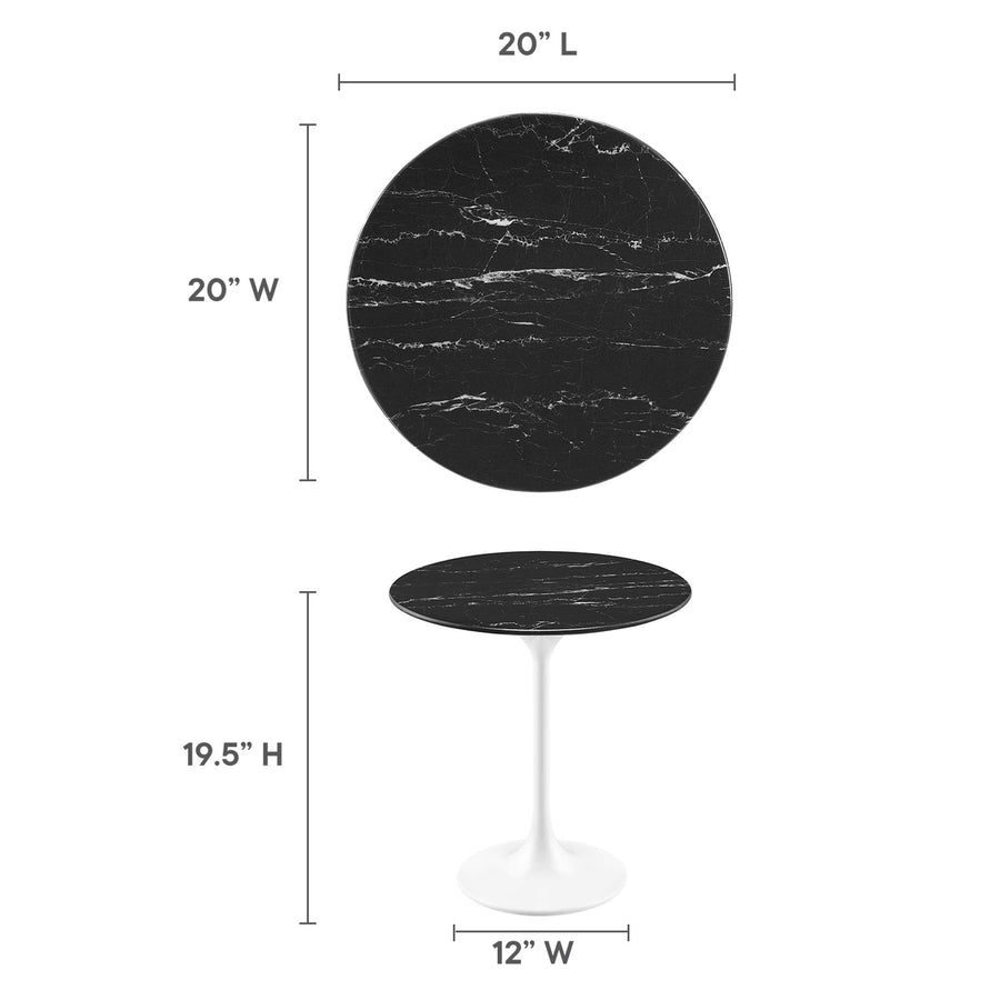 Lumen 20" Round Faux Marble Side Table in White Black