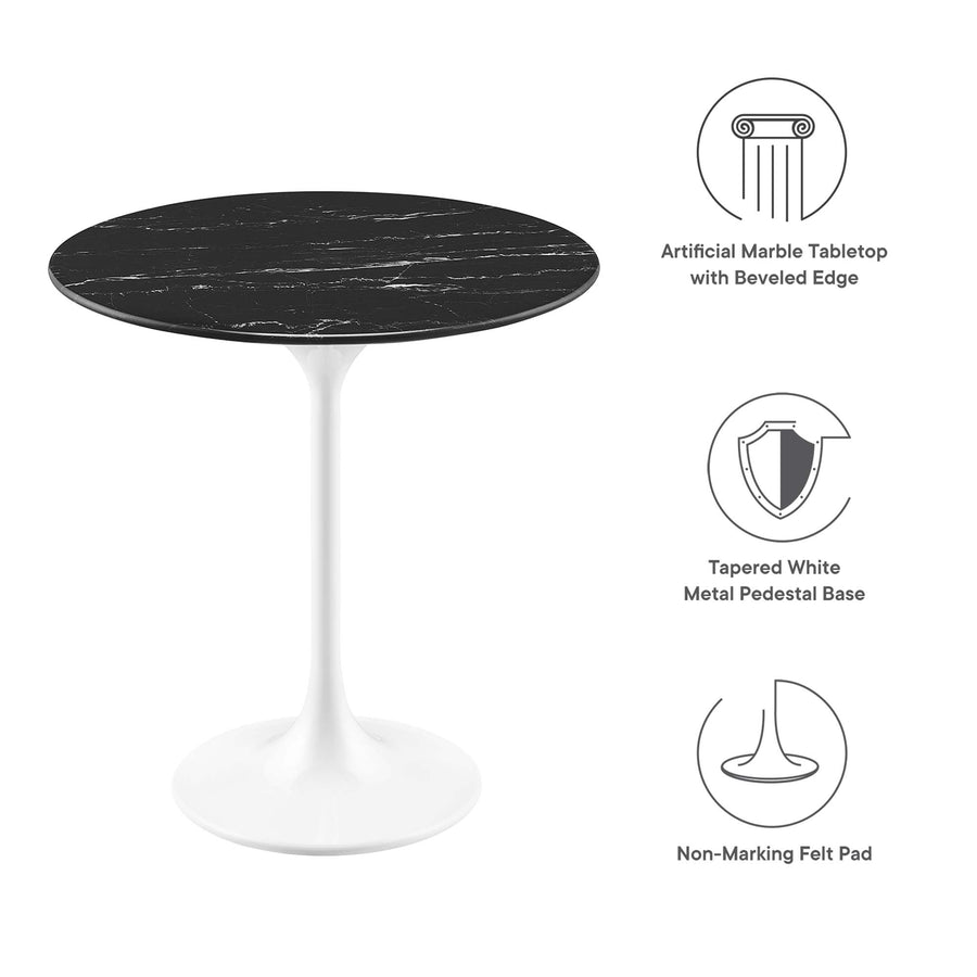 Lumen 20" Round Faux Marble Side Table in White Black