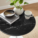 Lumen 20" Round Faux Marble Side Table in White Black