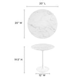Lumen 20" Round Faux Marble Side Table in White White