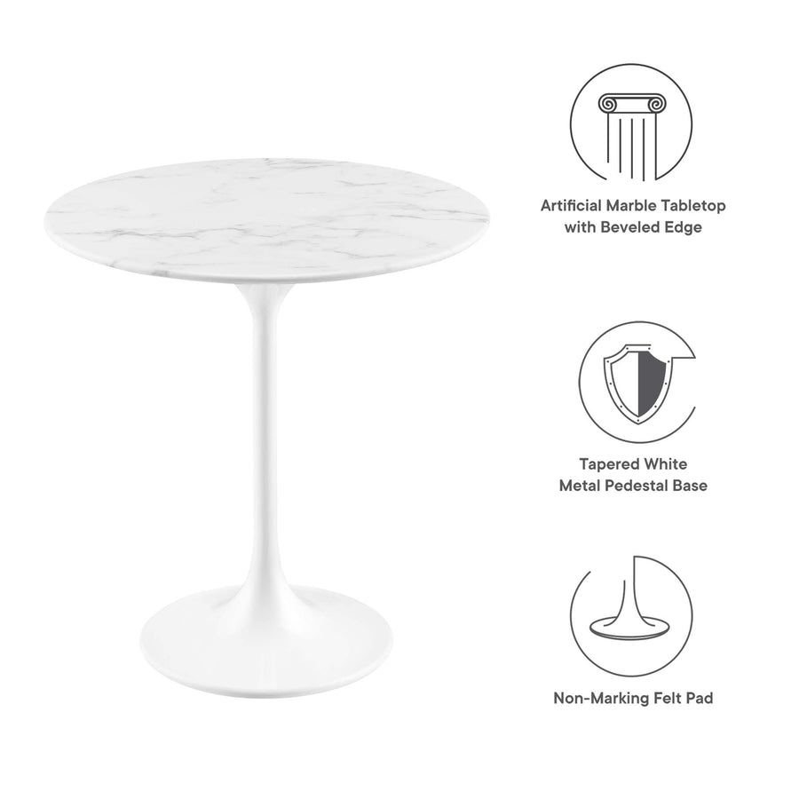 Lumen 20" Round Faux Marble Side Table in White White