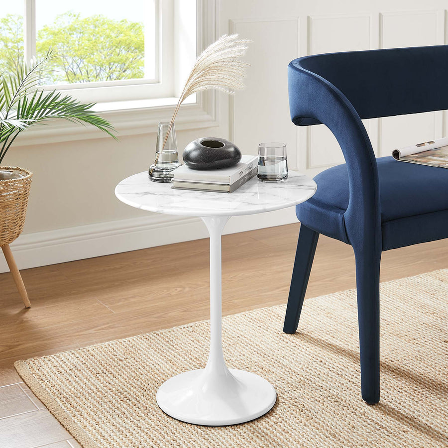 Lumen 20" Round Faux Marble Side Table in White White