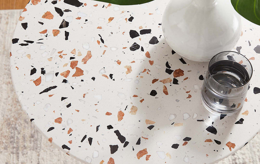 Lumen 20" Round Terrazzo Side Table in White Terrazzo