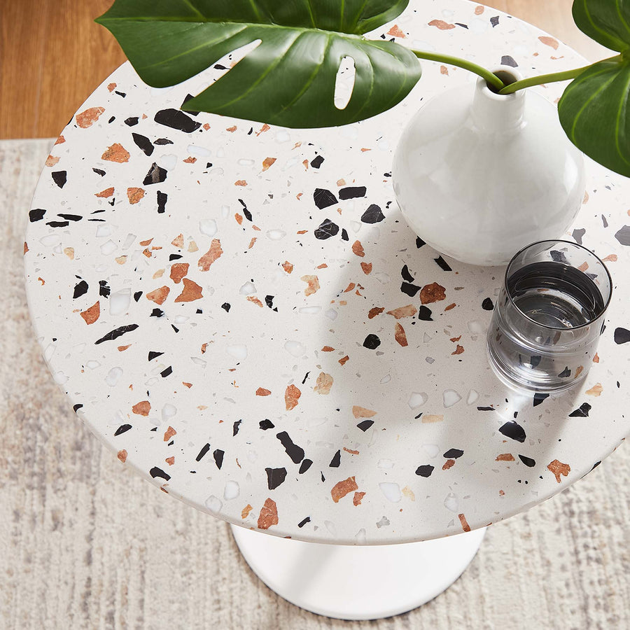 Lumen 20" Round Terrazzo Side Table in White Terrazzo