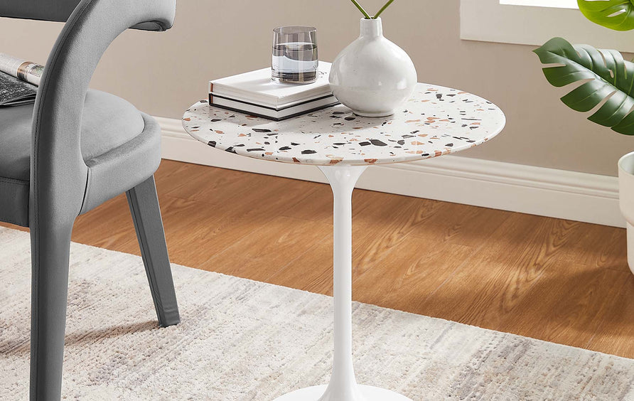 Lumen 20" Round Terrazzo Side Table in White Terrazzo
