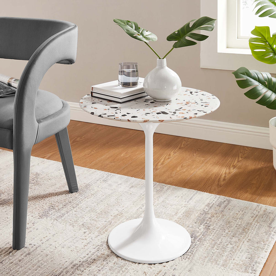 Lumen 20" Round Terrazzo Side Table in White Terrazzo