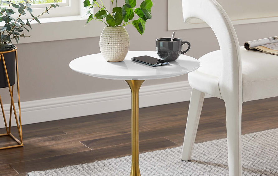 Lumen 20" Round Wood Side Table in Gold White