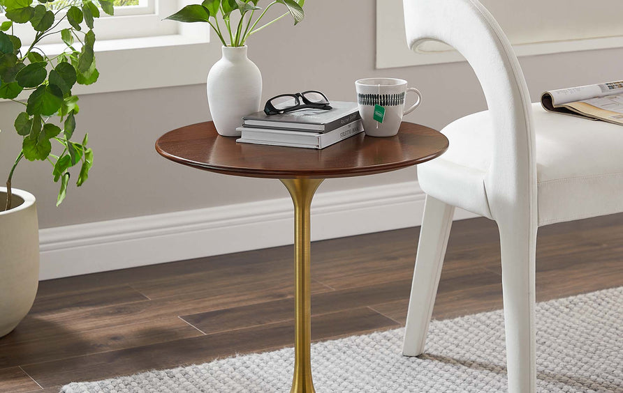 Lumen 20" Round Wood Side Table in Gold Walnut