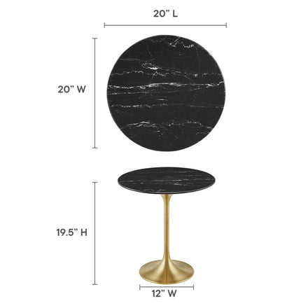 Lippa 20" Round Faux Marble Side Table in Gold Black