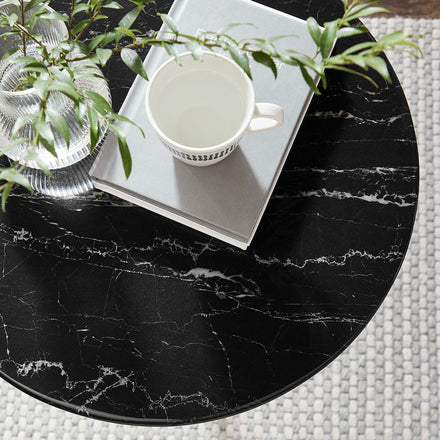 Lippa 20" Round Faux Marble Side Table in Gold Black