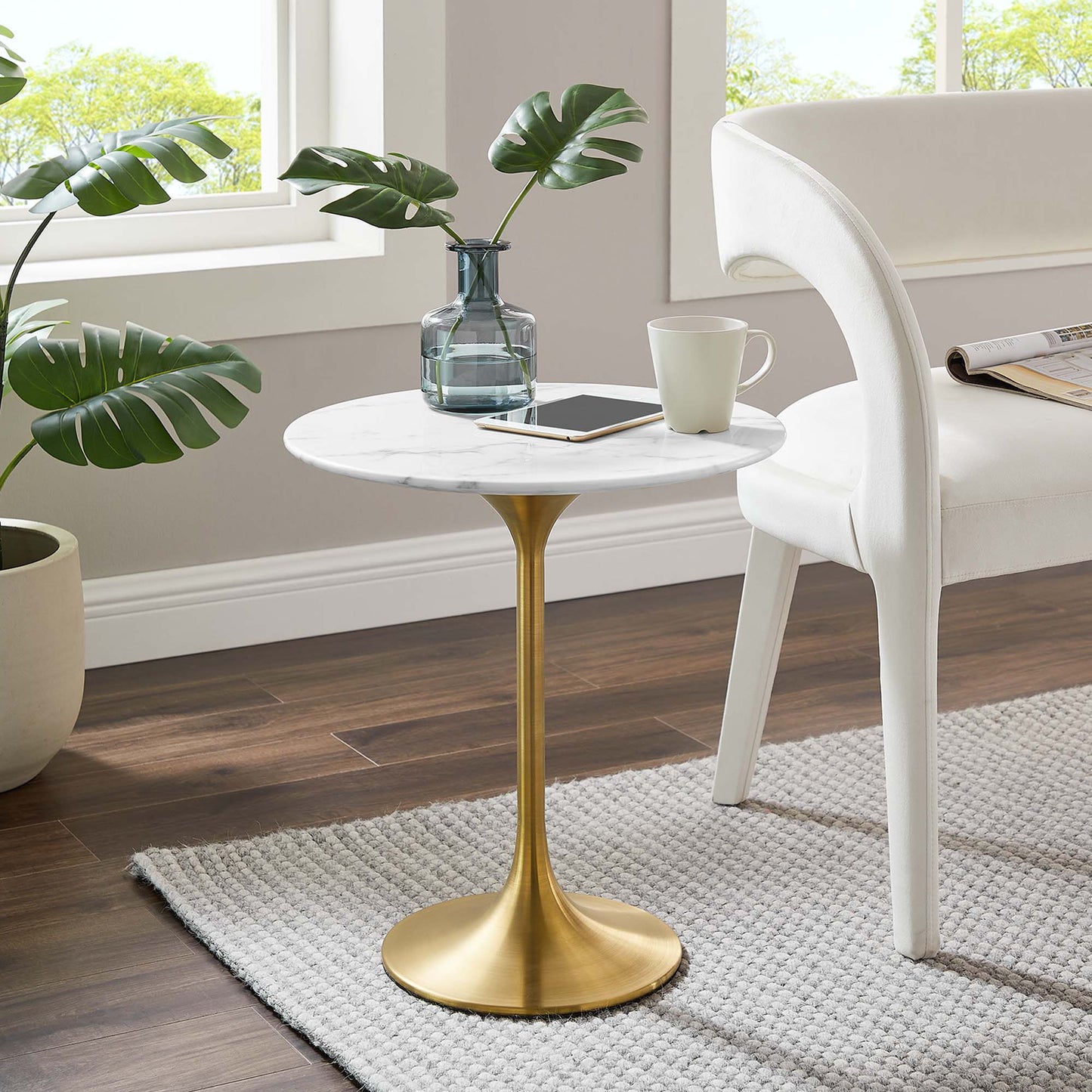 Lippa 20" Round Faux Marble Side Table by Furniture For America