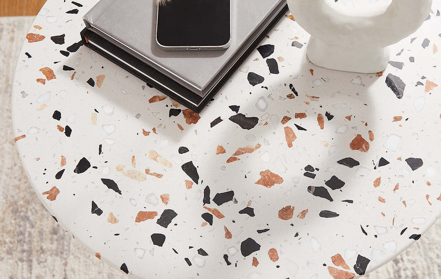 Lumen 20" Round Terrazzo Side Table in Gold Terrazzo