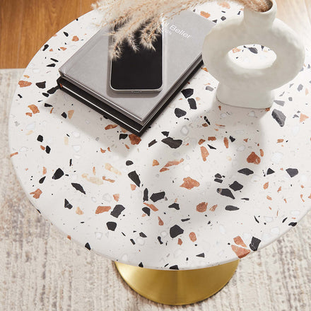 Lippa 20" Round Terrazzo Side Table in Gold Terrazzo