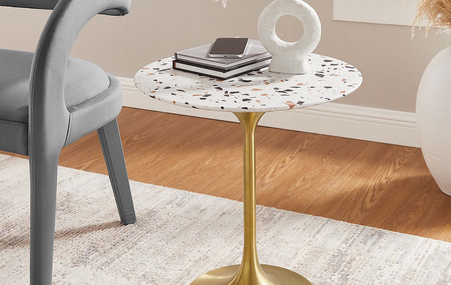Lumen 20" Round Terrazzo Side Table in Gold Terrazzo