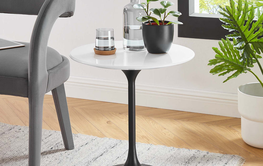 Lumen 20" Round Wood Side Table in Black White