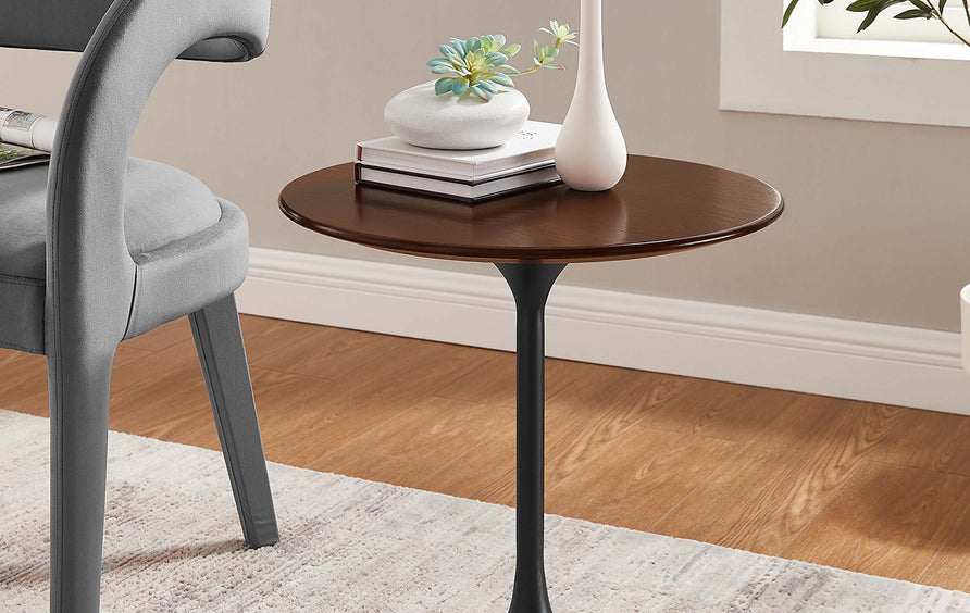Lumen 20" Round Wood Side Table in Black Walnut