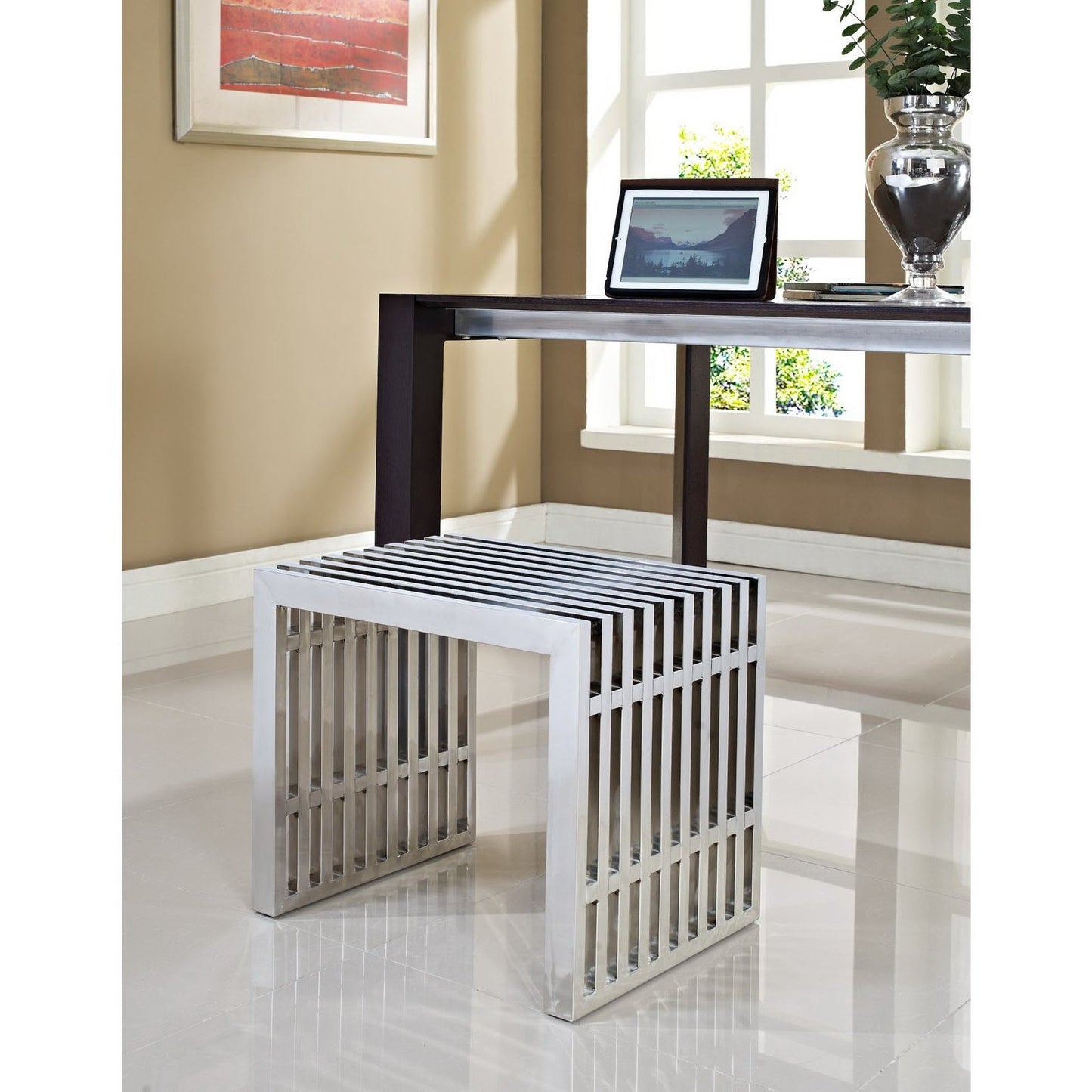 Gridiron Small Stainless Steel Bench by Furniture For America