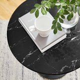Lumen 20" Round Faux Marble Side Table in Black Black