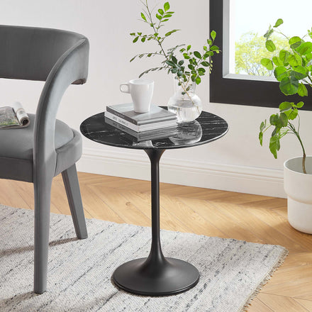 Lippa 20" Round Faux Marble Side Table in Black Black