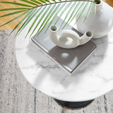 Lumen 20" Round Faux Marble Side Table in Black White