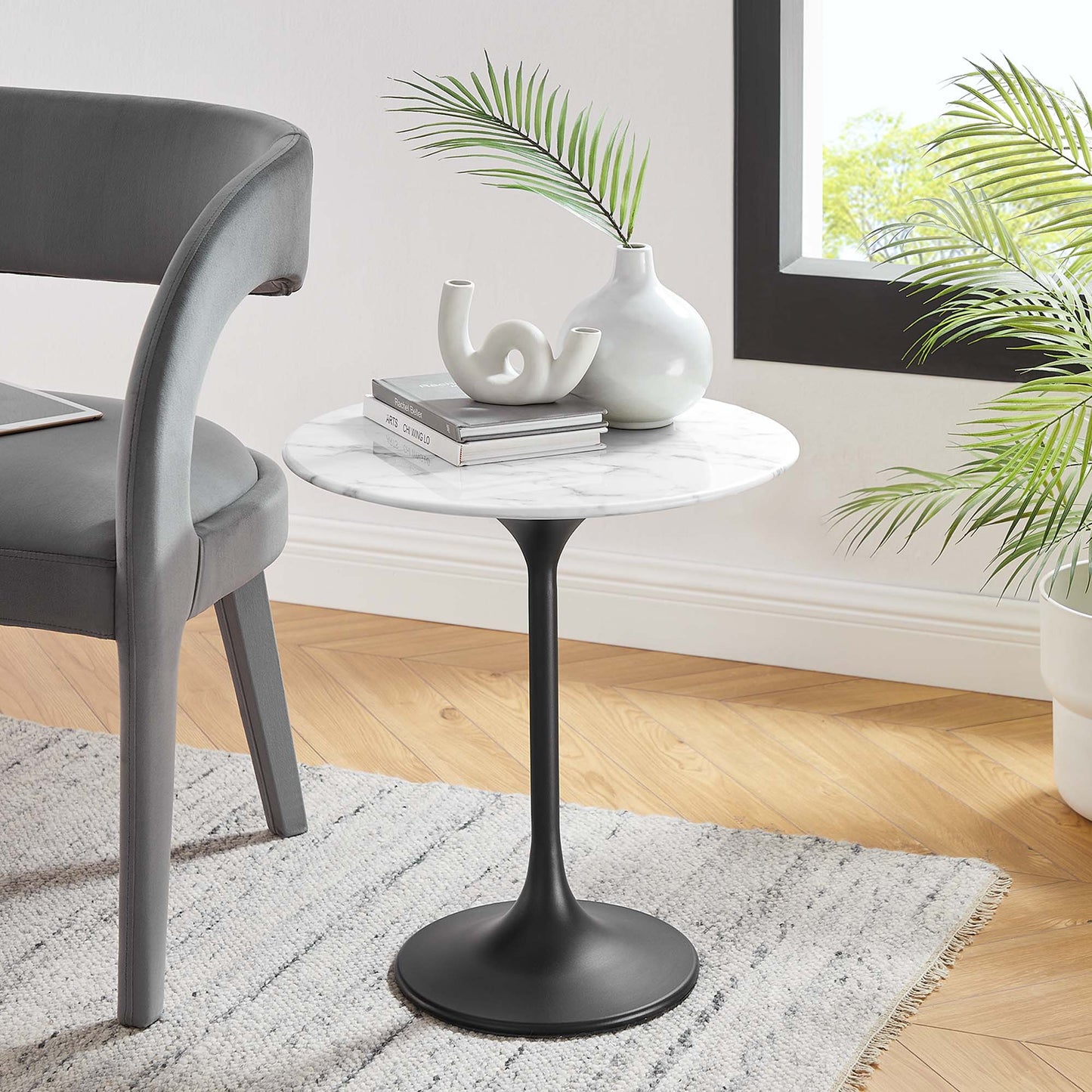 Lippa 20" Round Faux Marble Side Table by Furniture For America