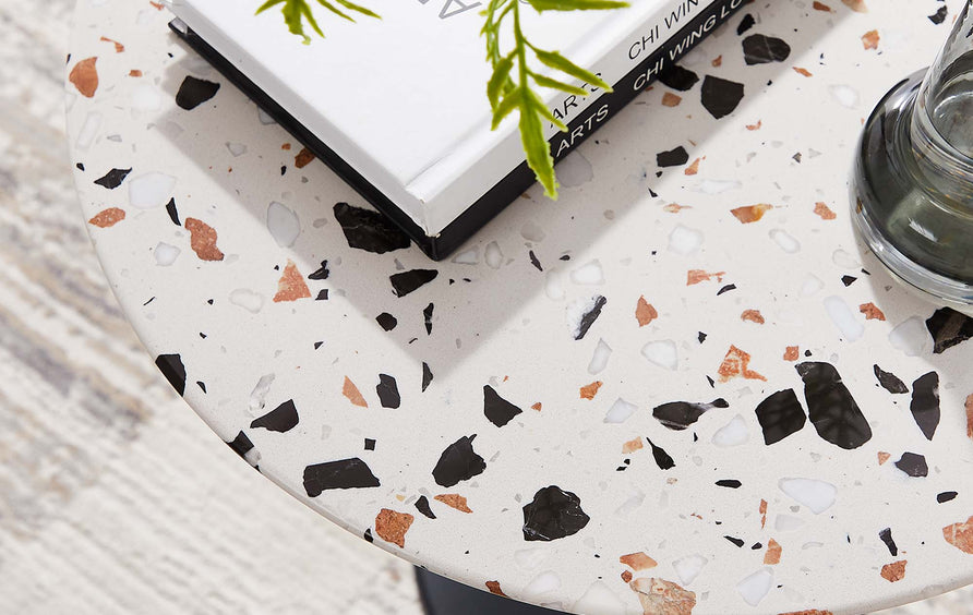 Lumen 20" Round Terrazzo Side Table in Black Terrazzo