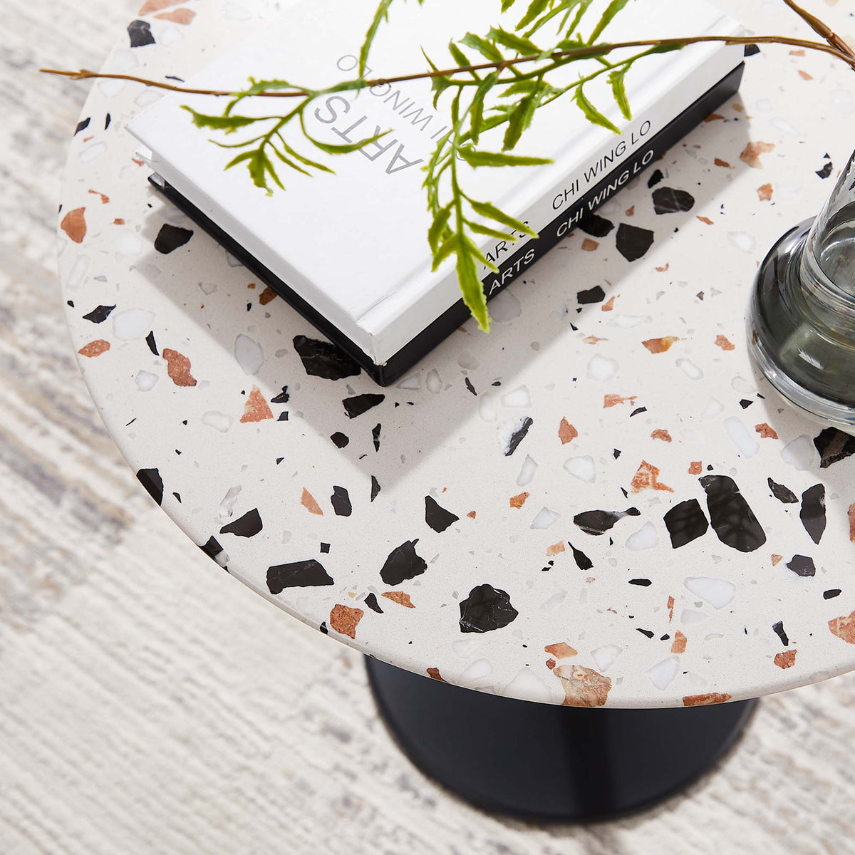 Lippa 20" Round Terrazzo Side Table in Black Terrazzo