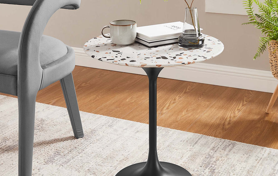 Lumen 20" Round Terrazzo Side Table in Black Terrazzo