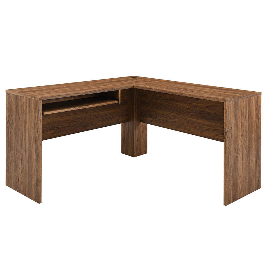 Mariefred L-Shaped Wood Office Desk in Walnut