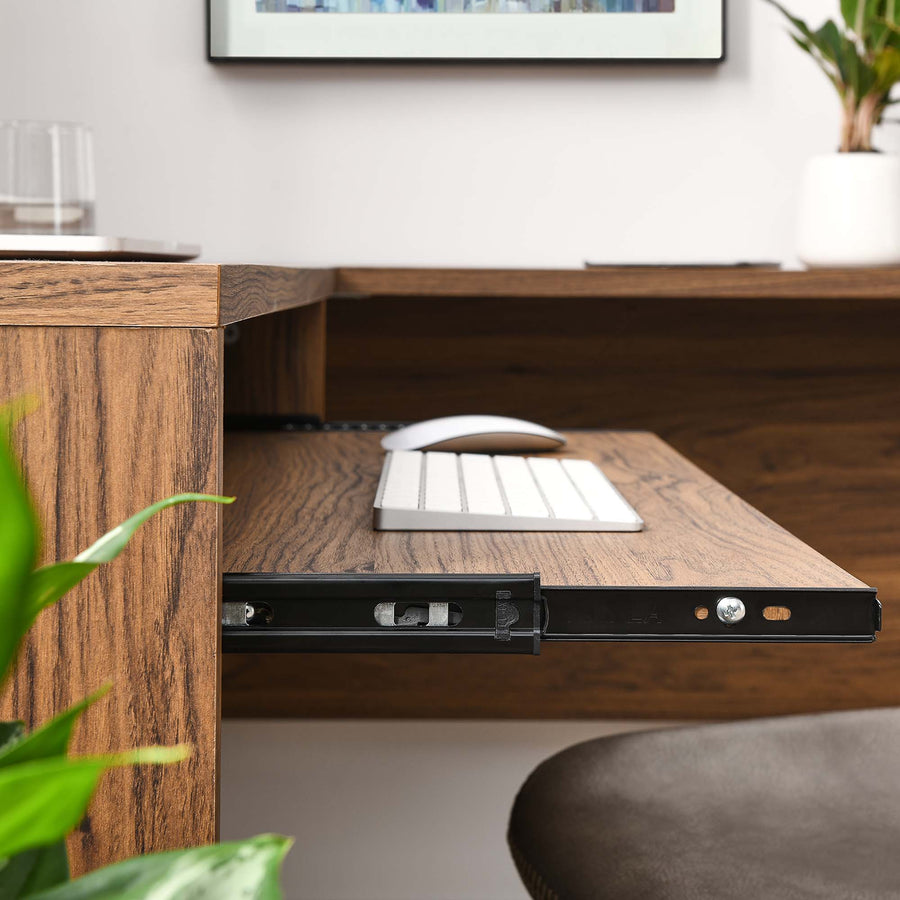 Mariefred L-Shaped Wood Office Desk in Walnut