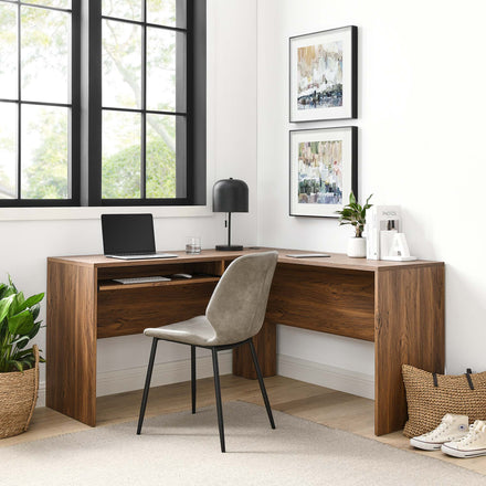 Venture L-Shaped Wood Office Desk in Walnut