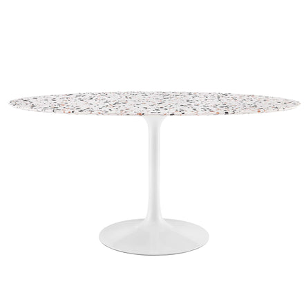 Lippa 60" Oval Terrazzo Dining Table in White White