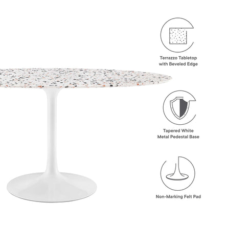 Lippa 60" Oval Terrazzo Dining Table in White White