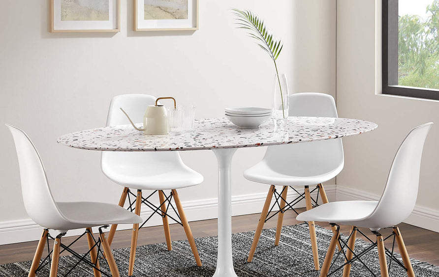 Lumen 60" Oval Terrazzo Dining Table in White White