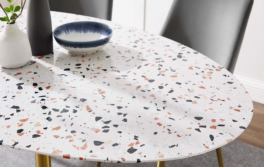 Lumen 60" Oval Terrazzo Dining Table in Gold White