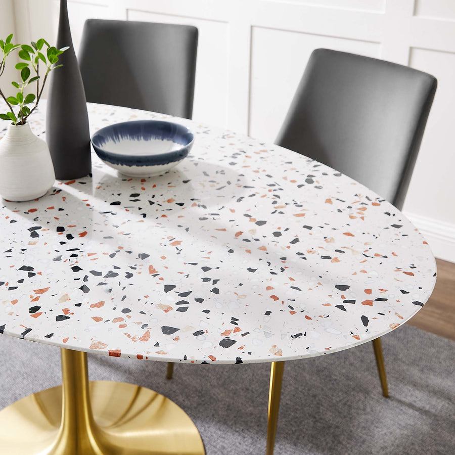 Lumen 60" Oval Terrazzo Dining Table in Gold White