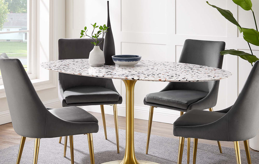 Lumen 60" Oval Terrazzo Dining Table in Gold White