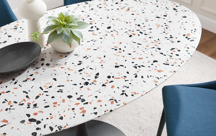 Lumen 60" Oval Terrazzo Dining Table in Black White