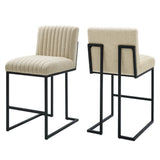 Ulric Channel Tufted Fabric Counter Stools Set of 2 in Beige