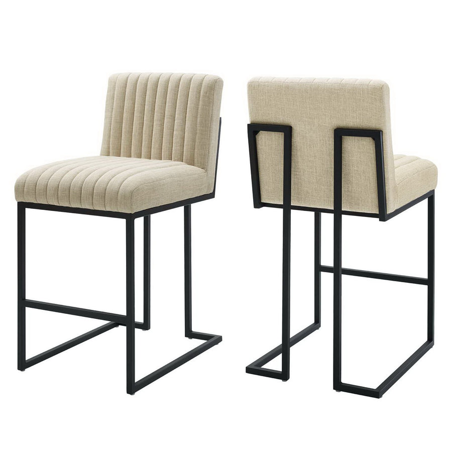 Ulric Channel Tufted Fabric Counter Stools Set of 2 in Beige