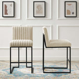 Ulric Channel Tufted Fabric Counter Stools Set of 2 in Beige