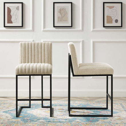 Indulge Channel Tufted Fabric Counter Stools Set of 2 in Beige