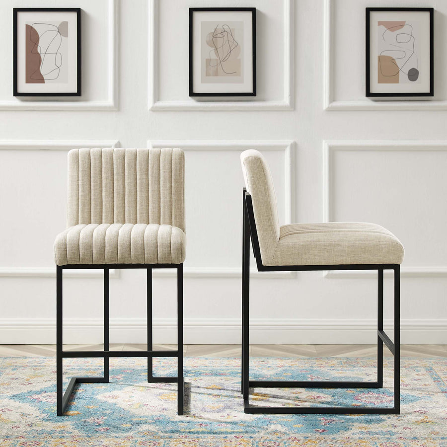 Ulric Channel Tufted Fabric Counter Stools Set of 2 in Beige
