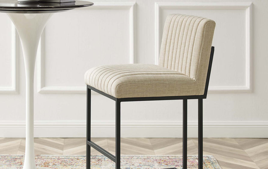 Ulric Channel Tufted Fabric Counter Stools Set of 2 in Beige