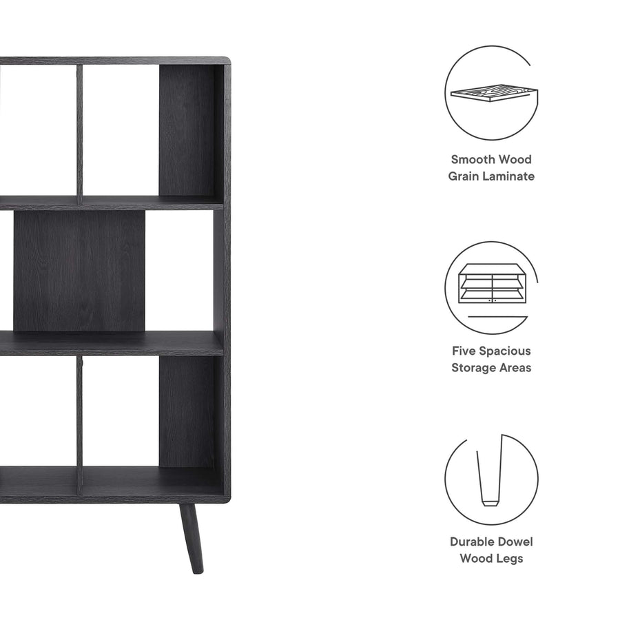 Emery 5 Shelf Wood Grain Bookcase in Charcoal