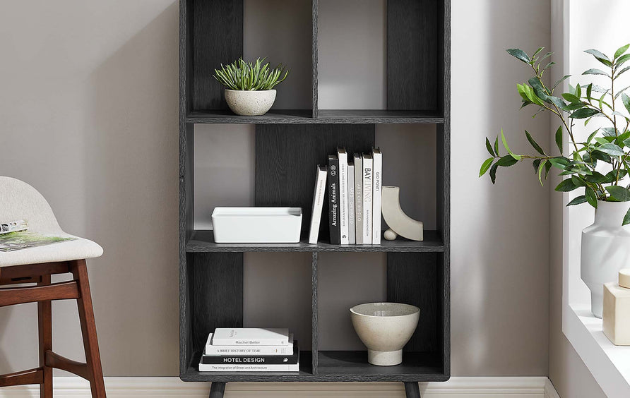 Emery 5 Shelf Wood Grain Bookcase in Charcoal