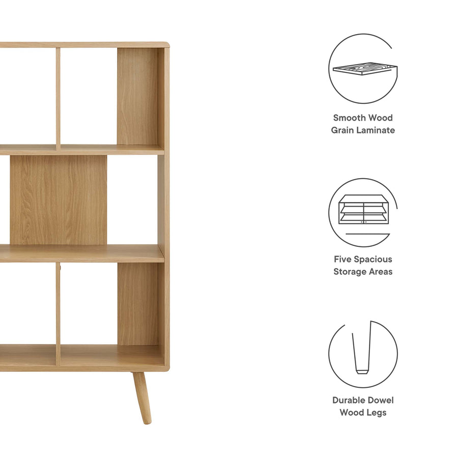 Emery 5 Shelf Wood Grain Bookcase in Oak