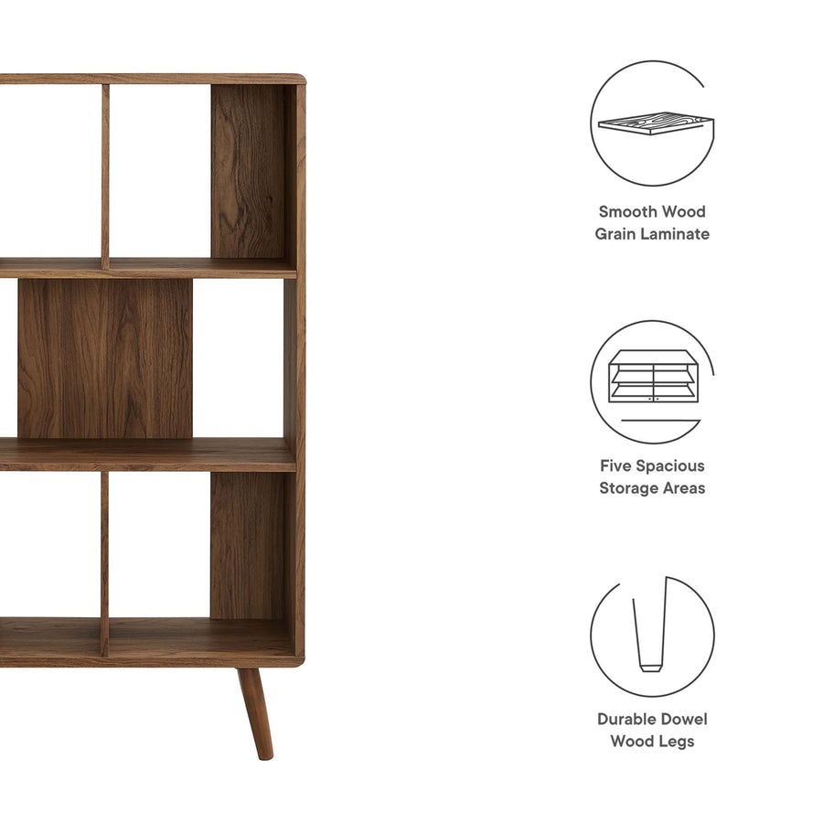 Emery 5 Shelf Wood Grain Bookcase in Walnut